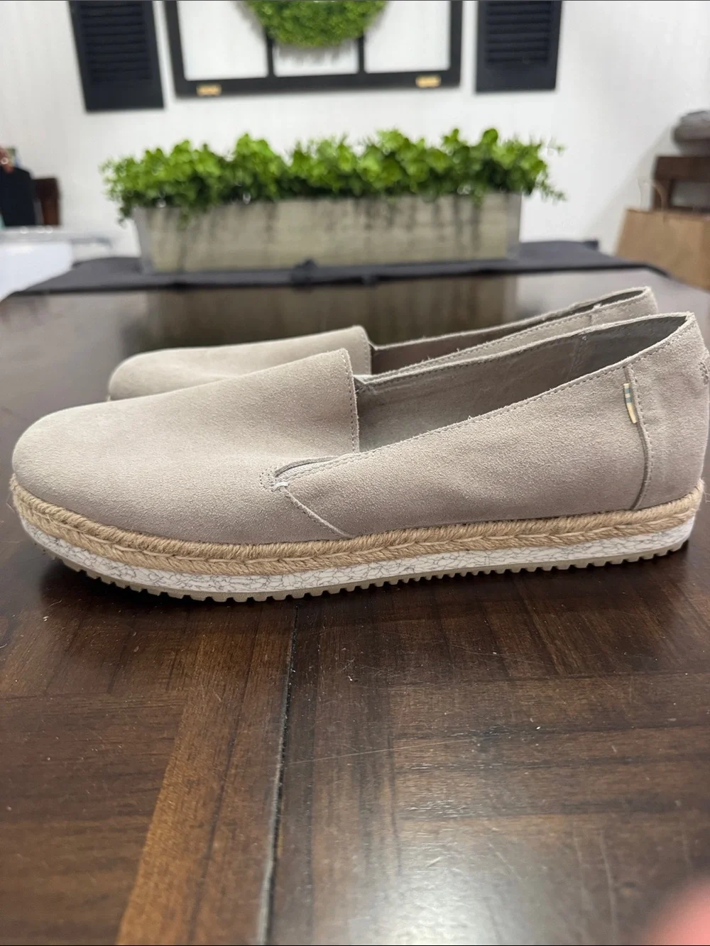Toms Women's Espadrille Slip-On in Taupe Suede